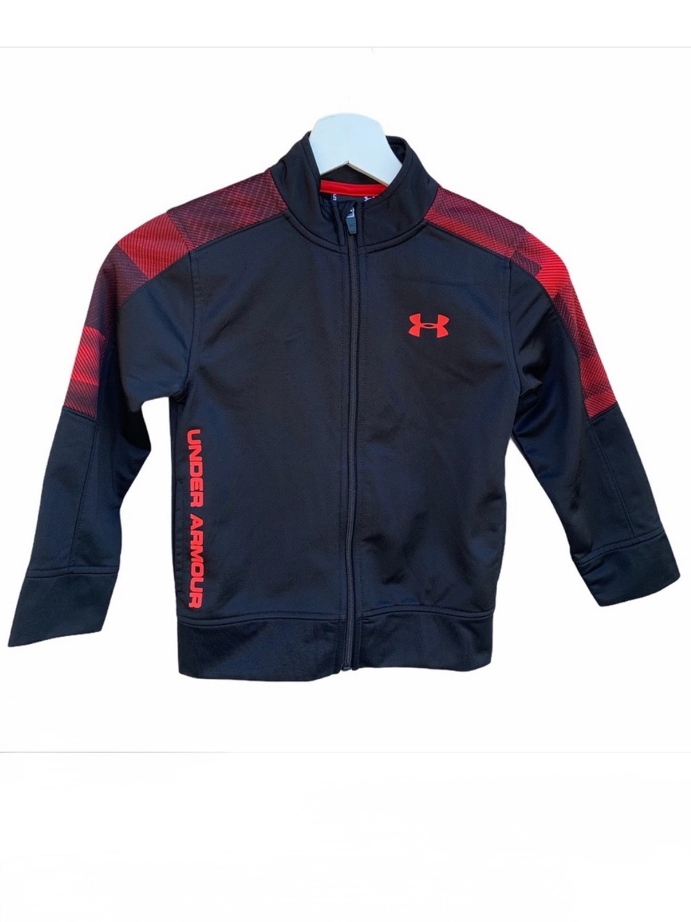 Under Armour youth 5 full zip track jacket color block spell out gym sports